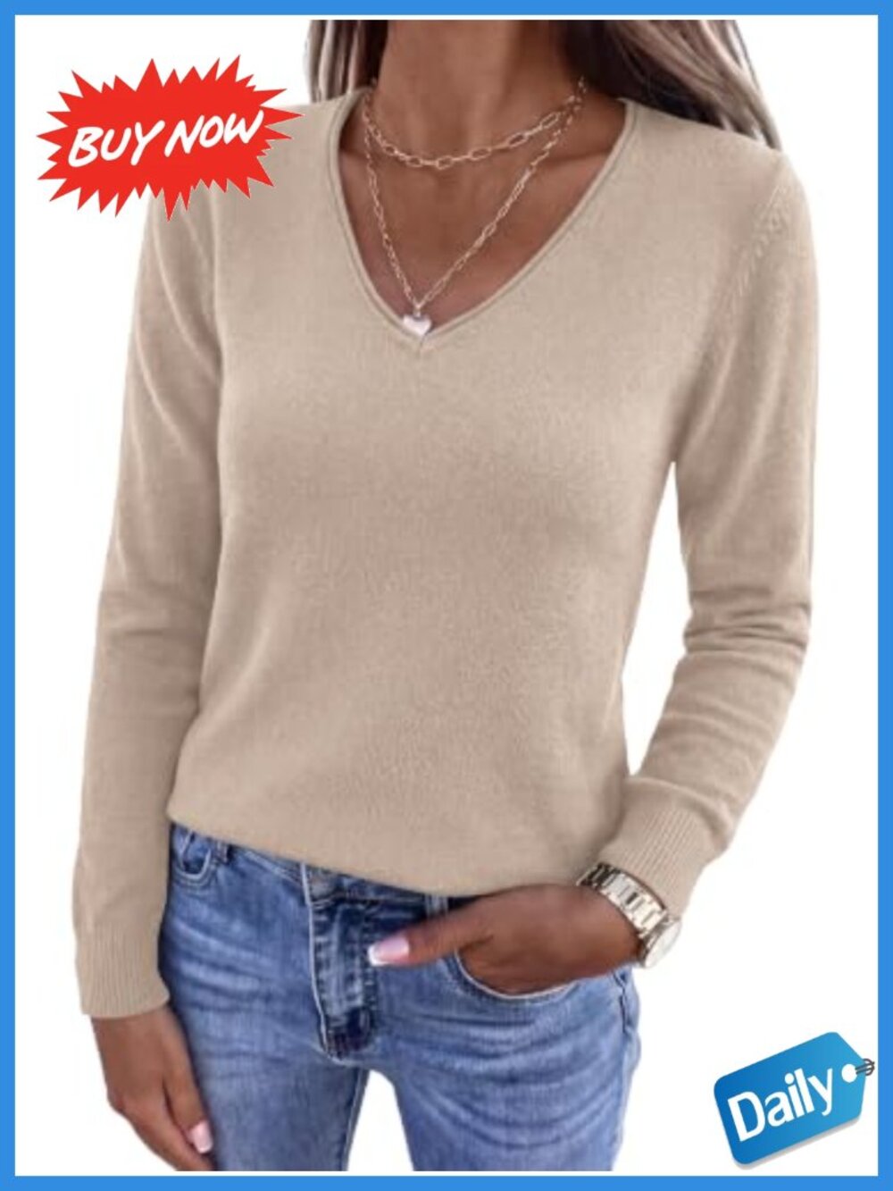 Women's Long Sleeve V-Neck Ribbed Knit Pullover Sweater